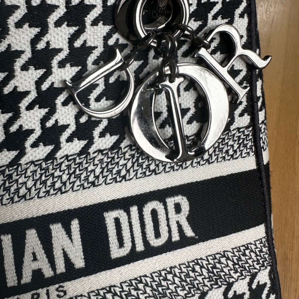 Christian Dior Lady D-Lite Bag Houndstooth Black White Medium Handbag Purse - Picture 5 of 16
